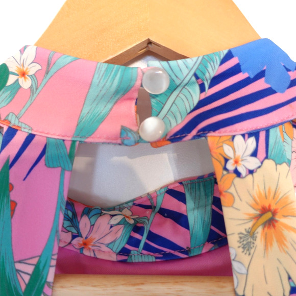 Boston Proper Shirt Womens Small Pink Tropical Floral Mock Neck Halter Top - Picture 3 of 7